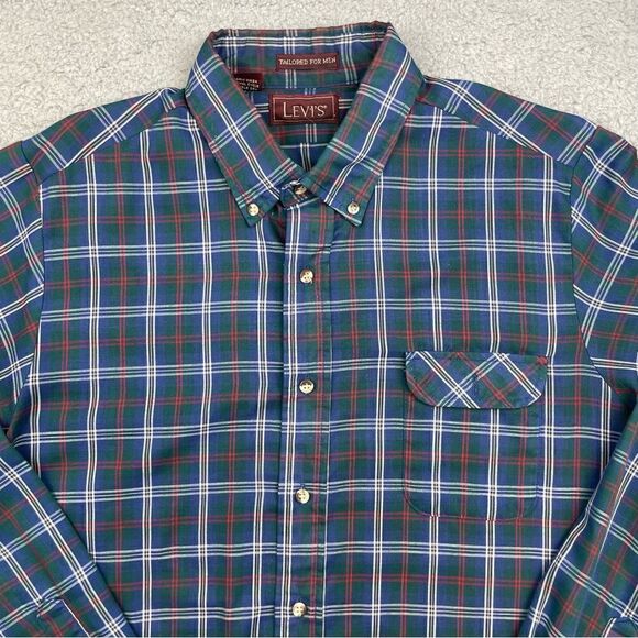 Levis Shirt Mens Large Plaid Thin Lightweight Summer Tailored For Men USA VTG - Picture 2 of 16